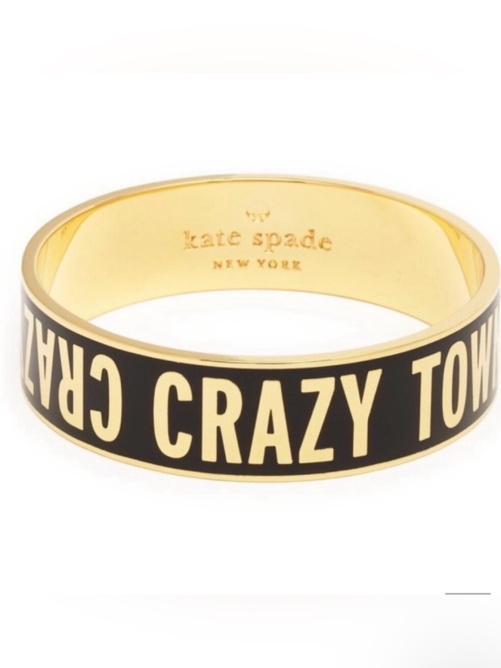 kate spade black and gold 'CRAZY TOWN' enamel logo bangle